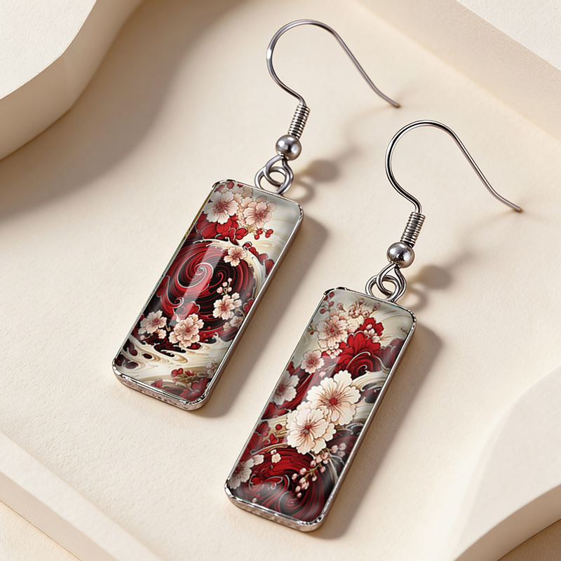 TEMU 1 Pair And Rectangular Earring Fashion Dangle Earrings Handmade Glass Dome Jewelry