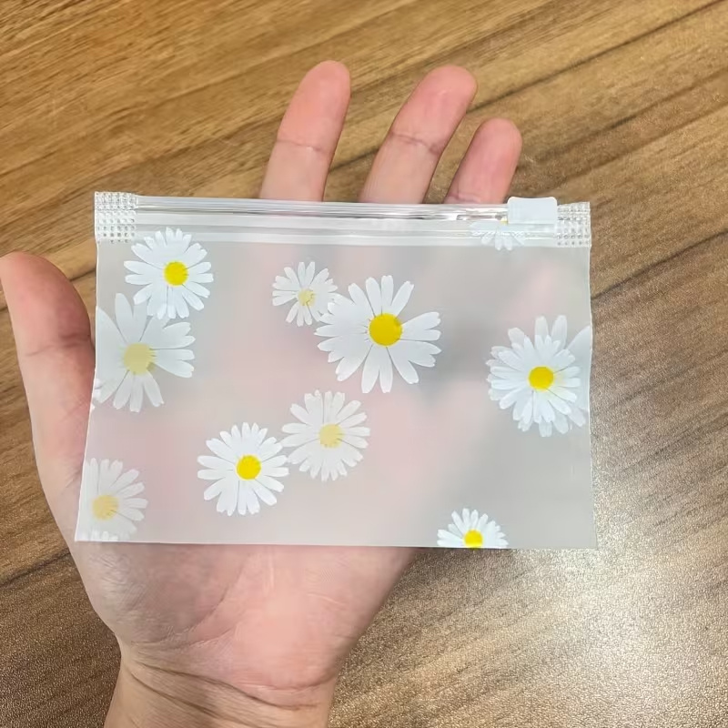 TEMU Gift For Her/him A Gift For Her/him: 25 Daisy Pattern Frosted Plastic Zipper Bags, Reusable Transparent Storage Bags, Suitable For Organizing