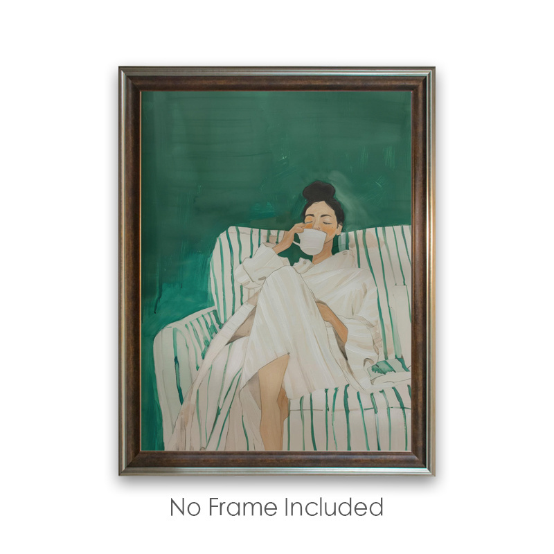 

Emerald Green Abstract Woman Canvas Art - Minimalist Coffee Lover Print For Living Room, Bedroom, Office Decor