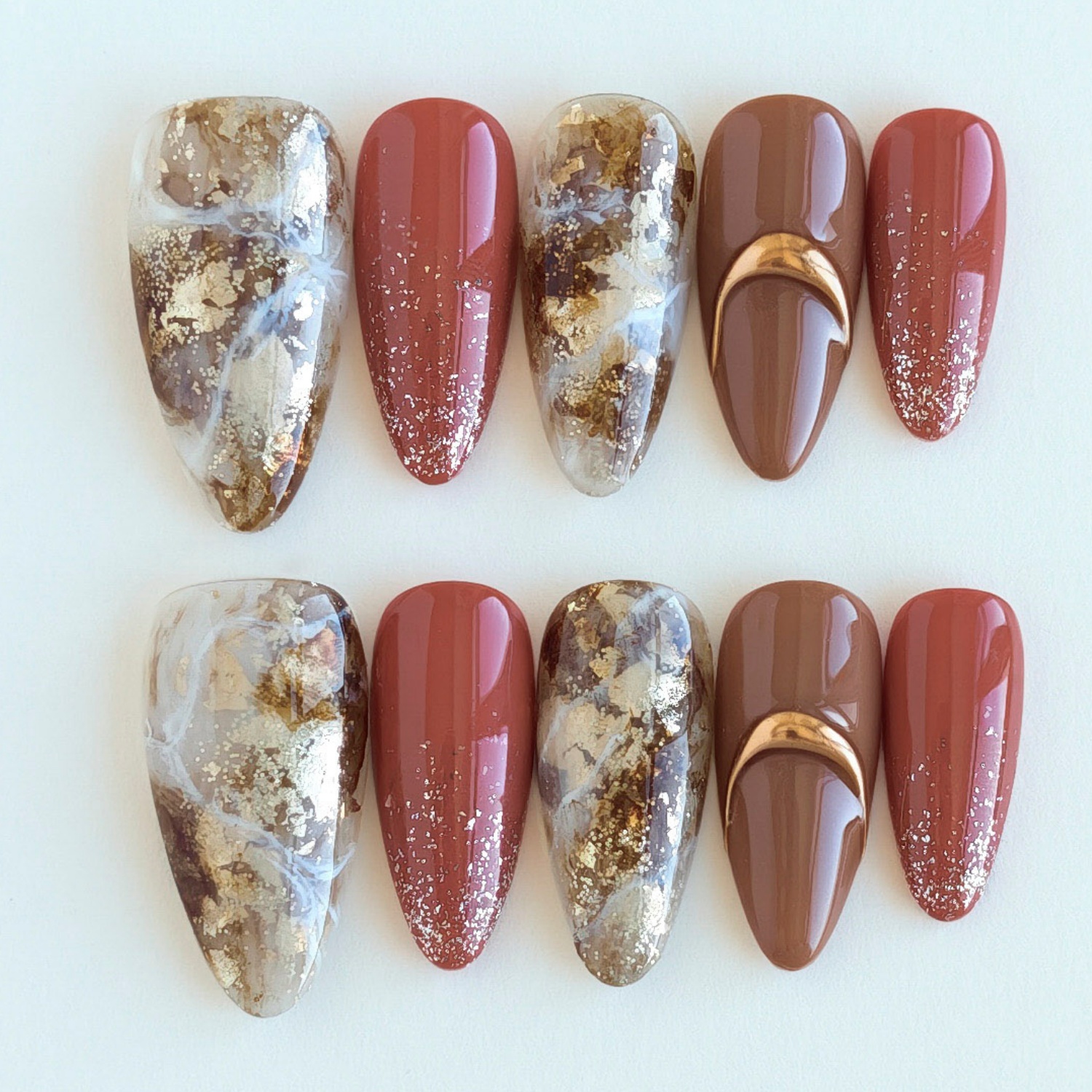 TEMU Nail|10pcs Handmade Press On Nails- Medium Almond Shape, Rust Brown Marble, Autumn Luxe Nails|fall Events, Formal Occasions, Trendy