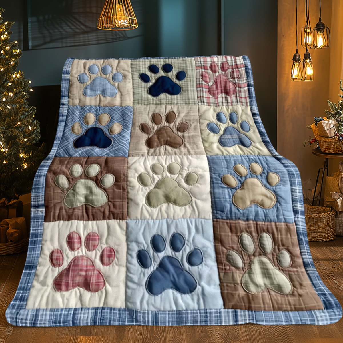 TEMU 2d Flat 1pc Pastel Paw Quilt Portable Blanket- Lightweight Throw For Sofa Bed Travel Camping, Livingroom Office Couch Chair, And Bed - Digital