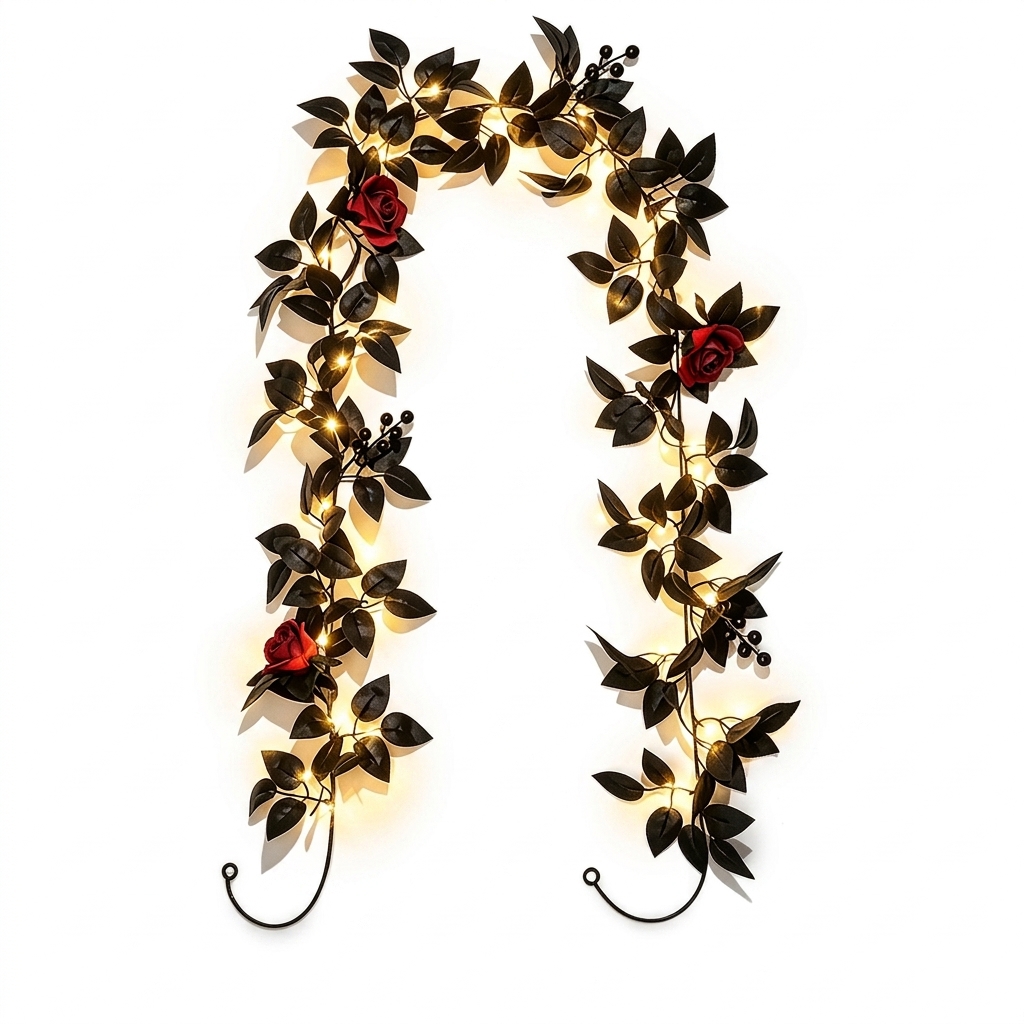 TEMU 1 Set Halloween Decorative String Lights, Black Rose Leaves   Roses   30-led Warm White String Lights, 175cm/5.74ft, Battery-powered, No Plug