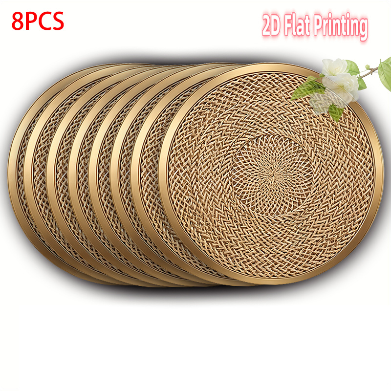 TEMU 2d Flat-4pcs-6pcs-8pcs-round Placemat Golden Fake Weave Mandala-100% Poly-suitable For Halloween Parties, Thanksgiving Parties, Christmas
