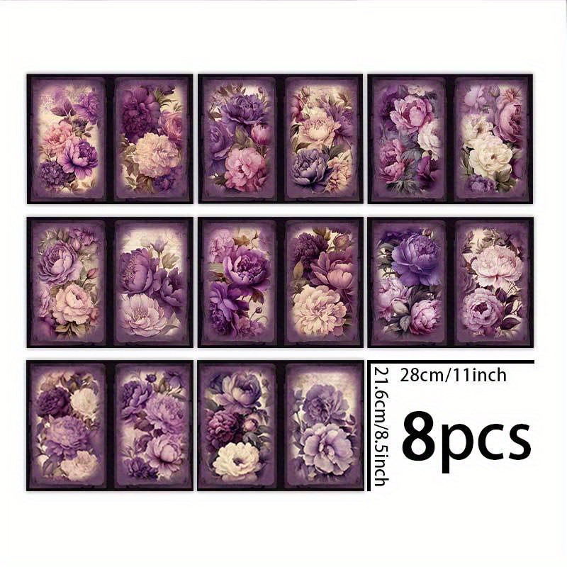 TEMU 1 Set Of 8 Sheets (11*8.5 Inches) Premium Purple Rose Background Material For Journal, Junk Journal, Greeting Card, Planner, Background Card Pad