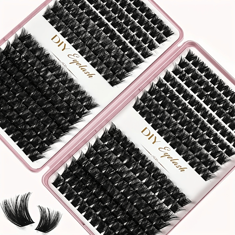 384pcs D Diy Eyelash Extensions Kit, Natural & Fluffy Cluster Style, 13-15mm Length, Formaldehyde-free, With Easy Application For Home Use, Diy Single Cluster, Eyelash Extension Book, Home Use