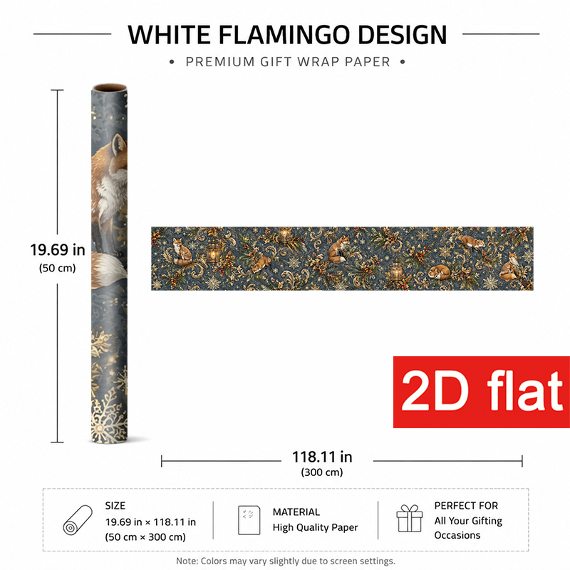 TEMU 2D-Flach 1 Rolle 50x300cm (19,7x118,1 Zoll) Mattiertes Weihnachts-Geschenkpapier, Feiertags-Geschenkpapier für Winterpartys mit einem Fuchs,
