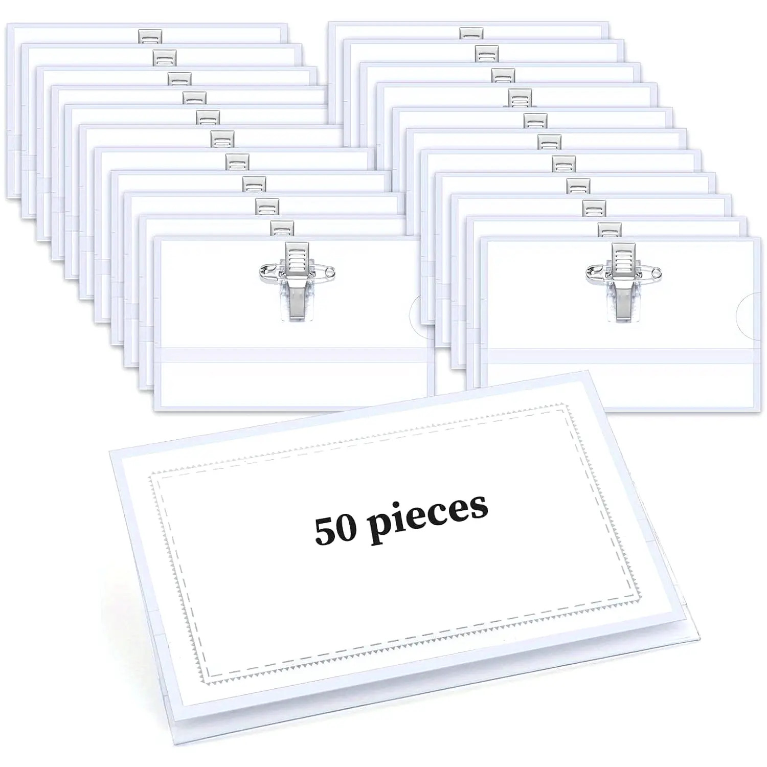 50pcs PVC Name Badge Set with Clip and Pin-   Card Labels for Meetings, Schools and Offices, Personalised Name Badge, Id Badge, Meeting Badges, School Badges, Minimalist Badges, Professional Name Tags,   Pins, Tearresistant Labels, Badge Replacements, Name Tag Holder, Corporate Employees, Event Organizers