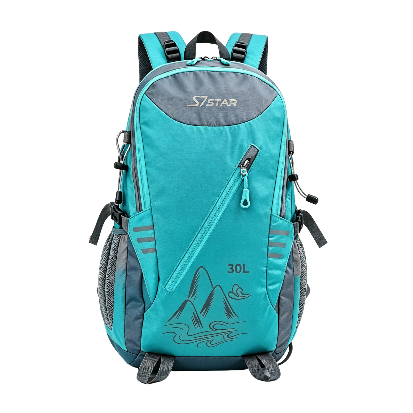 30l Hiking Daypack With Built-in Emergency Whistle Honeycomb Ventilated Back Pad Layered Spacious Storage Double Side Mesh Bags Reduces Load Suitable For Outdoor Walking Trips