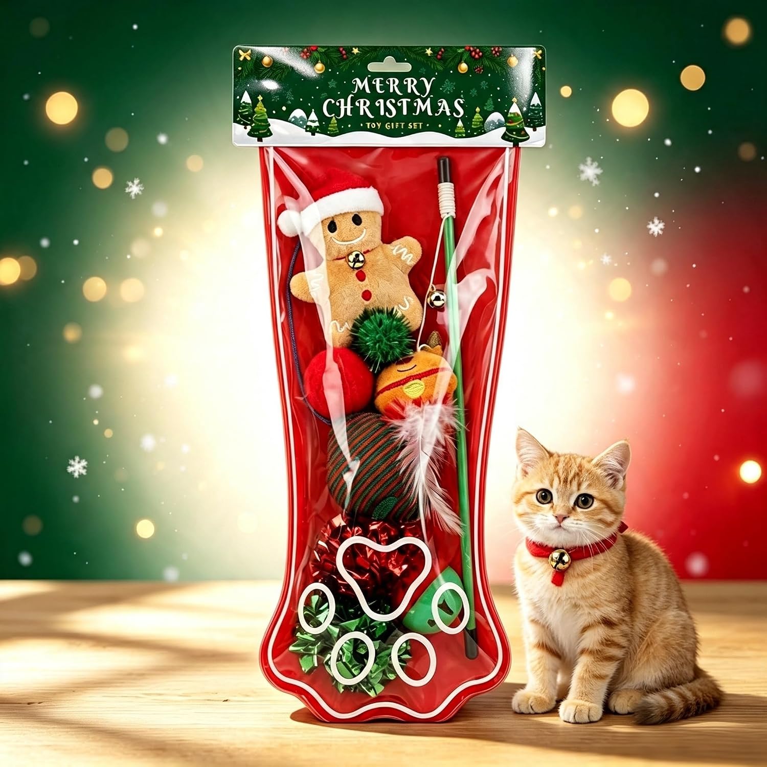 TEMU Christmas Cat Toy Set: Interactive Cat Wand With Santa Claus, Christmas Tree, Ball, And Mouse-shaped Toys, Suitable For Indoor Play, Pouncing,