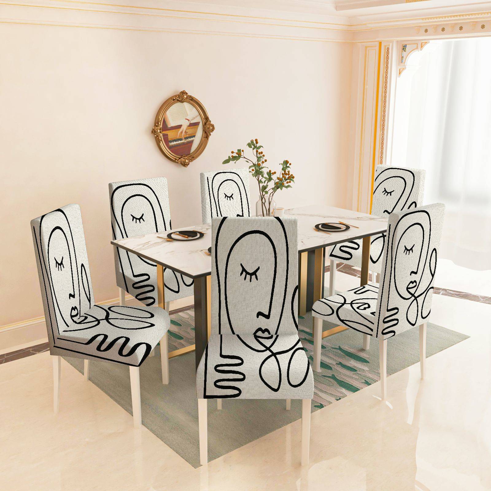 TEMU Housse de chaise et tendance, style art moderne, fabriquée en matériau élastique, amovible et lavable, pour les restaurants, hôtels, cérémonies