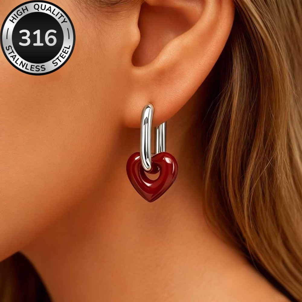 Multi-Color Heart Drop Earrings in Stainless Steel