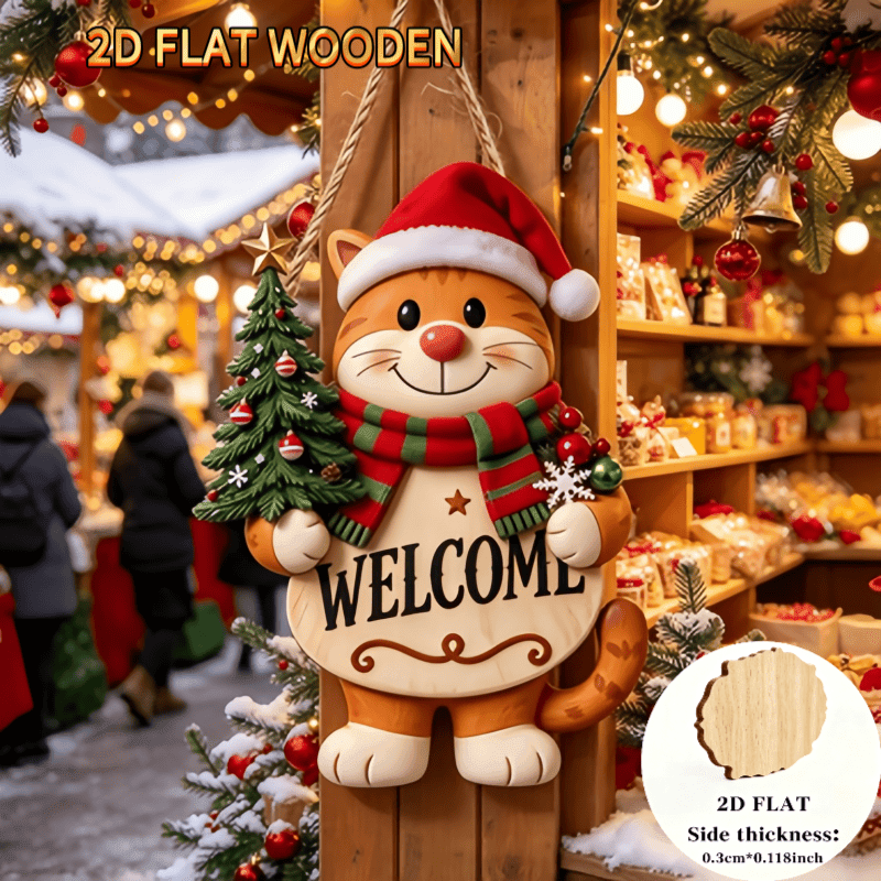 TEMU 2d Flat, 2d Flat Cute Christmas Wall Hanging With Christmas Tree Welcome Door Sign, Home Christmas Atmosphere Decorative Hanging Ornament, 2d