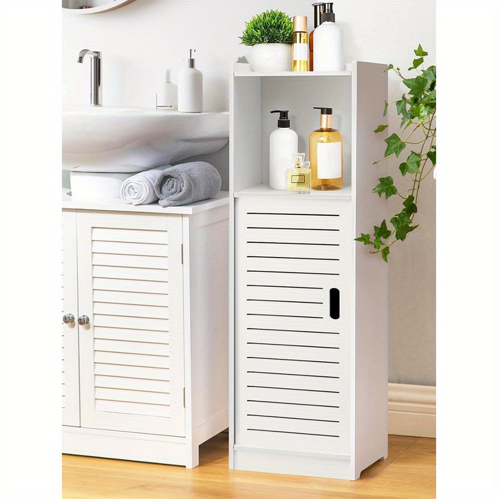 E-shop Freistehender Badezimmer-Schrank mit 3 Ebenen und Offenen Regalen - Weichholz-Organizer für Wohnzimmer, Küche, Bad - Weiß 80x20x24cm,