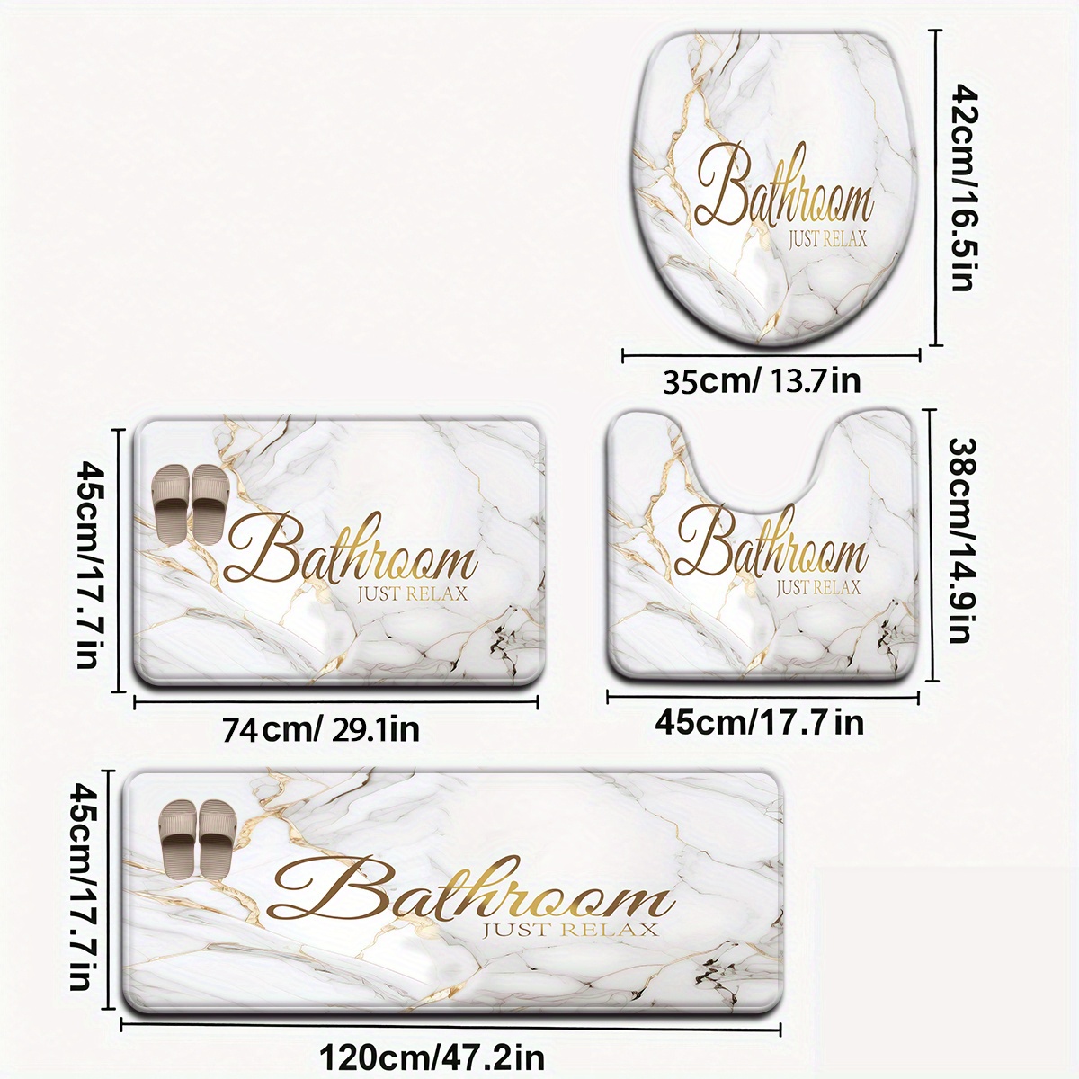 3pcs/4pcs Pattern Letters Bathroom Mat, Toilet Lid Mat And Rugs, Bathroom Decor, U-shaped Foot Mat