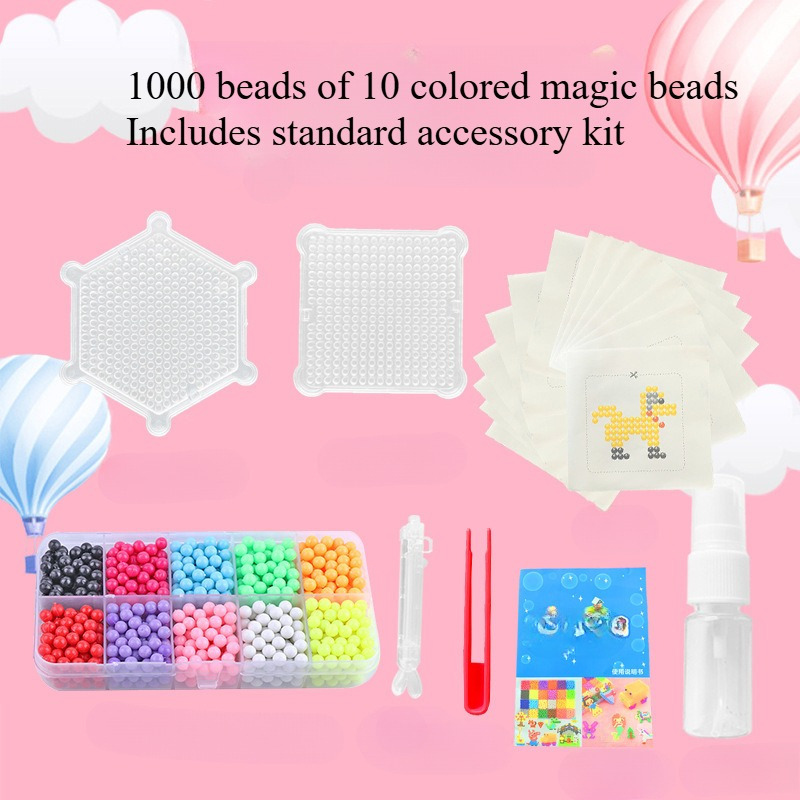 

Kit de bricolage de 500/1000 perles magiques avec accessoires - Perles magiques en plastique pour créatifs faits à , comprenant un plateau, des stylos et un livret d'instructions.