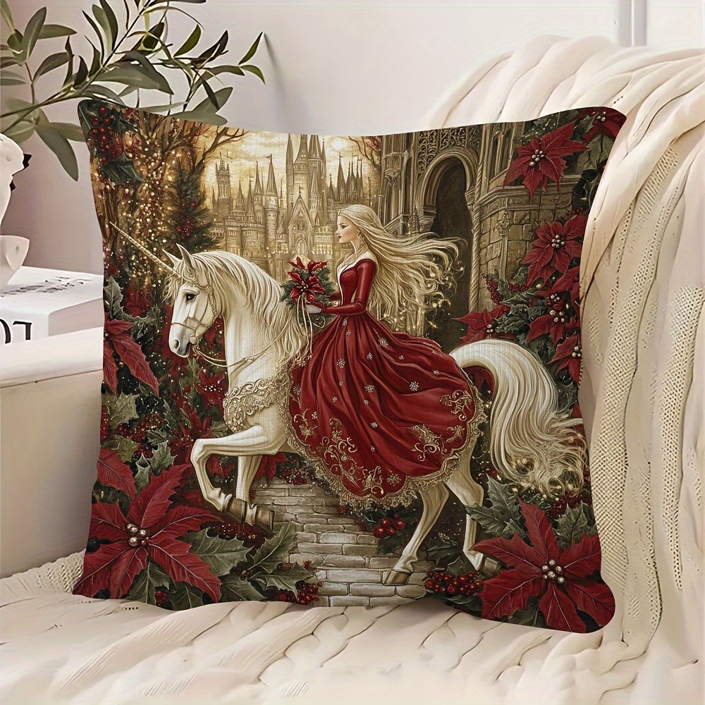 TEMU 1 Christmas Pillow Cover Measuring 45.72 By 45.72 Cm Featuring A And Holiday Lights Design, With A Zippered Polyester Fabric, Cozying Up Your