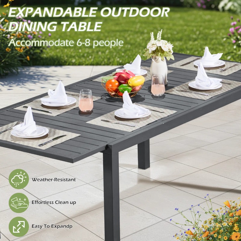 Expandable Outdoor Dining Table for 4 to 8 People, Extendable Patio Dining Table Ideal for Deck, Backyard, Lawn And Poolside