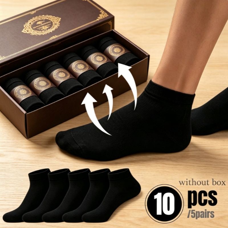 TEMU 10pcs/5 Pairs Breathable Summer Unisex Socks - Lightweight Travel Essential, / Socks, Moisture-wicking Seamless Design Solid Color Casual