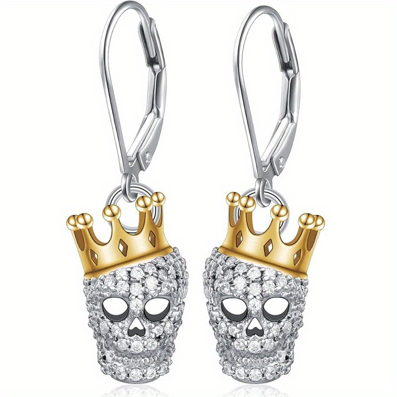 Gothic Punk Black Skull Pendant Earrings Set