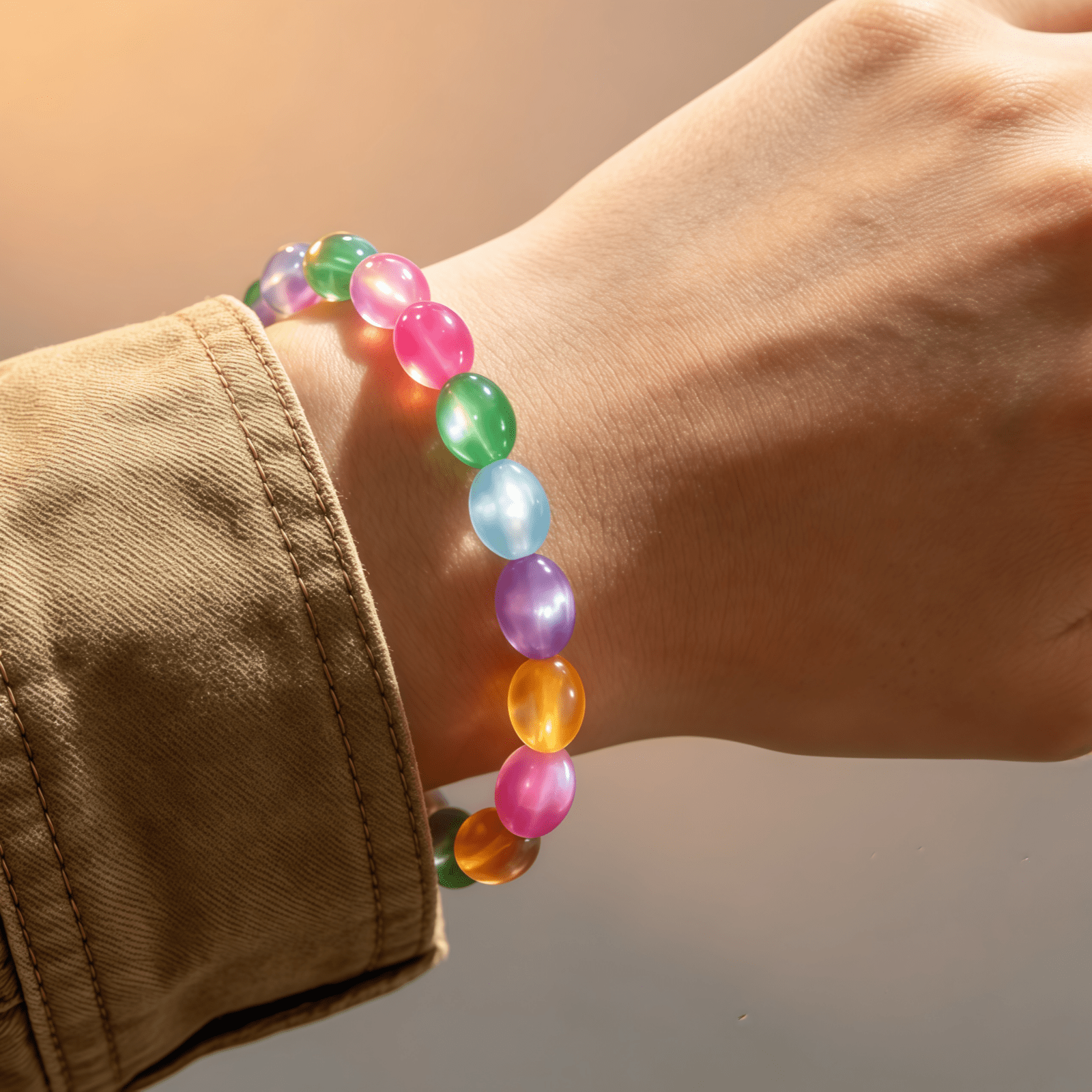 Dazzling Oval Cat's Eye Stone Bracelet, Trendy Beaded Design