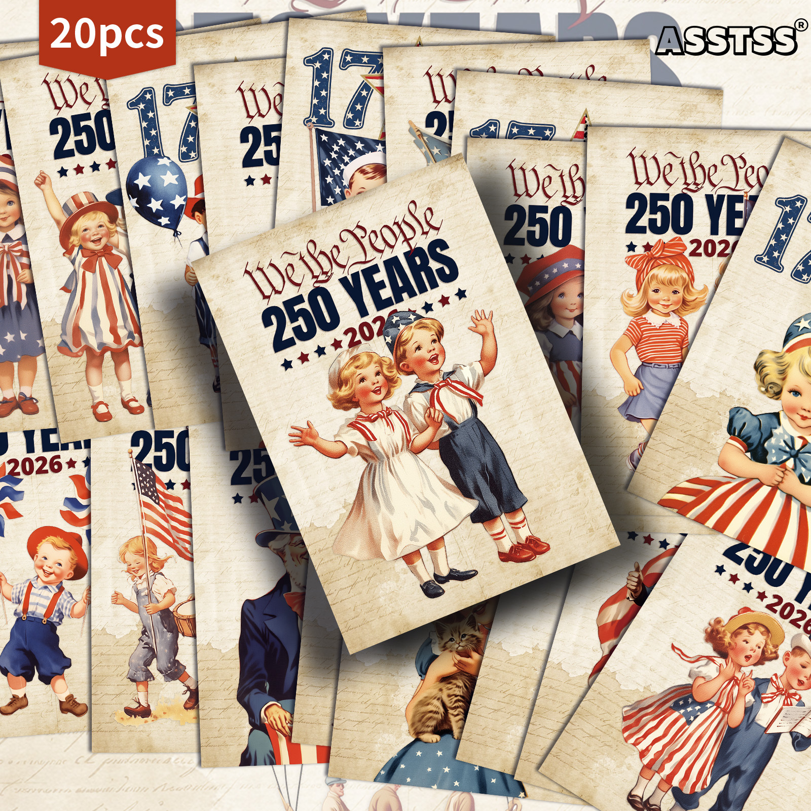 TEMU 20-pack Asstss Vintage American 250th Day Postcards Suitable For Scrapbooking & Crafting - Retro Pinup Cards With Classic Suitable For Junk