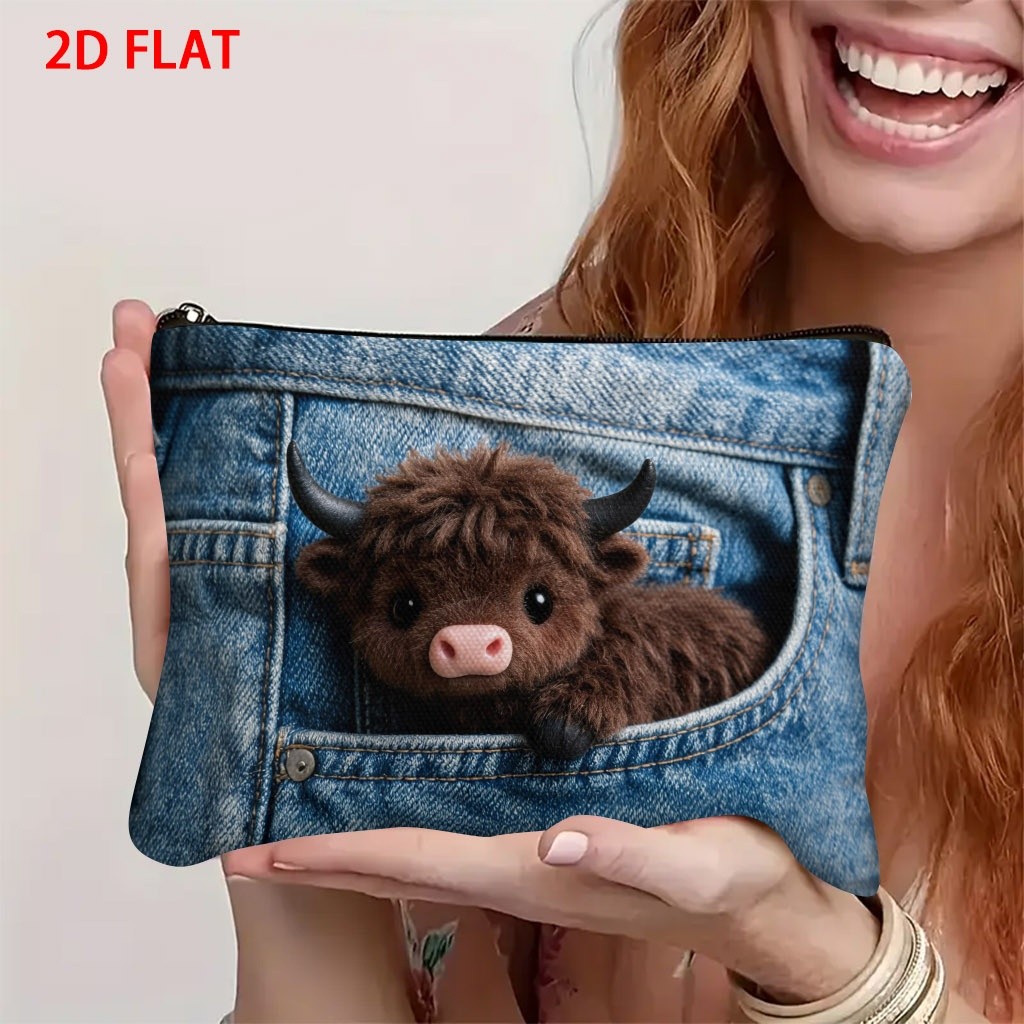 TEMU Trousse de Cosmétique décorative en peluche Vache Marron Mignonne et Douce, Pochette Cosmétique en Polyester Doux et Durable, 5.9 X 8.66 Inch