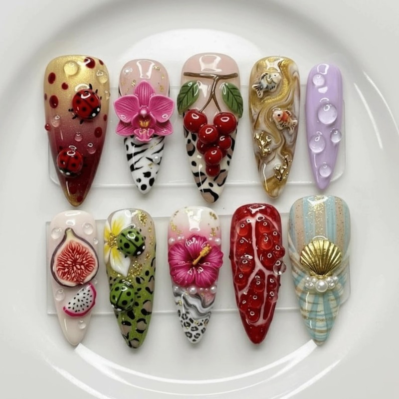 Image of Handmade Nails Press On, Hard And Durable Nail Art, Luxury 3d Charm Press Nail Art | Fruit Flower Ladybug Nail Art | Cute Fashion Handmade Design Press Nail Nail Art/ Applicable To 899