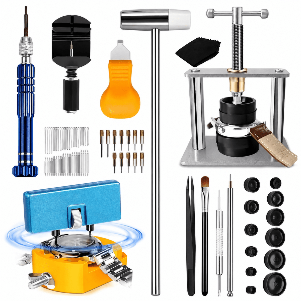 Image of Professional Watch Repair Kit With 12 Press Shapes, Complete Tool Set For Watch Battery Replacement Link Removal Crystal Press - For Watchmakers