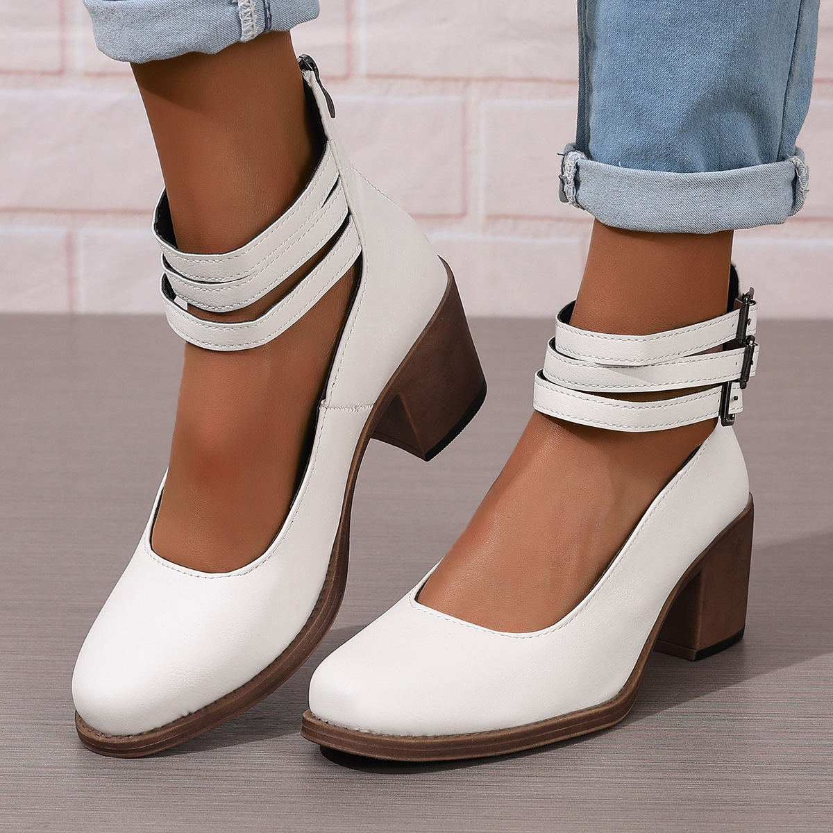 Image of Women' Chunky Block Heel Sneakers - Round Toe Mid-heel European/ Style Suitable For Walking, Shopping & Daily Wear, Spring Casual Shoes With Upper & Sole, Hand Washable For -day, Women Shoes