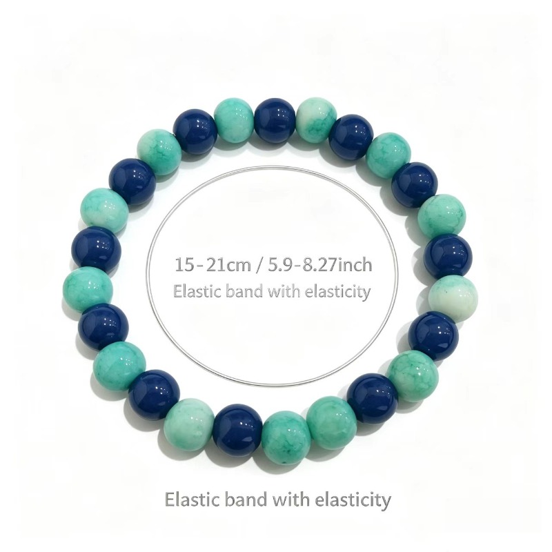 Deep Sea Blue & Light Cyan Green Alternating Beaded Bracelet