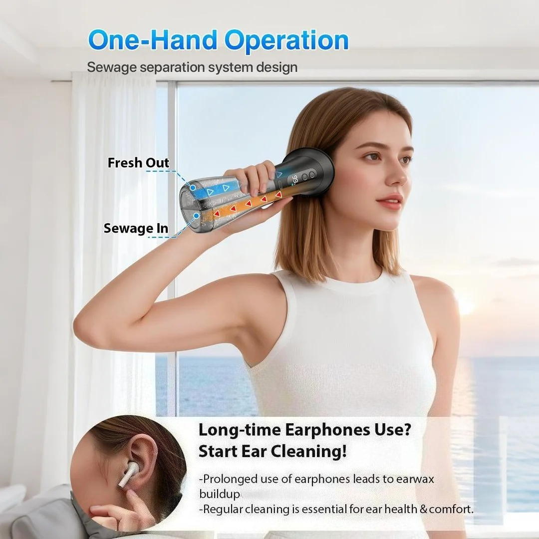 earwax removal tool with temperature sensor electric ear wax removal system pro hydraulic ear cleaner kit   usb rechargeable visual waste tank for home ear care dry dirty storage system Product details 2