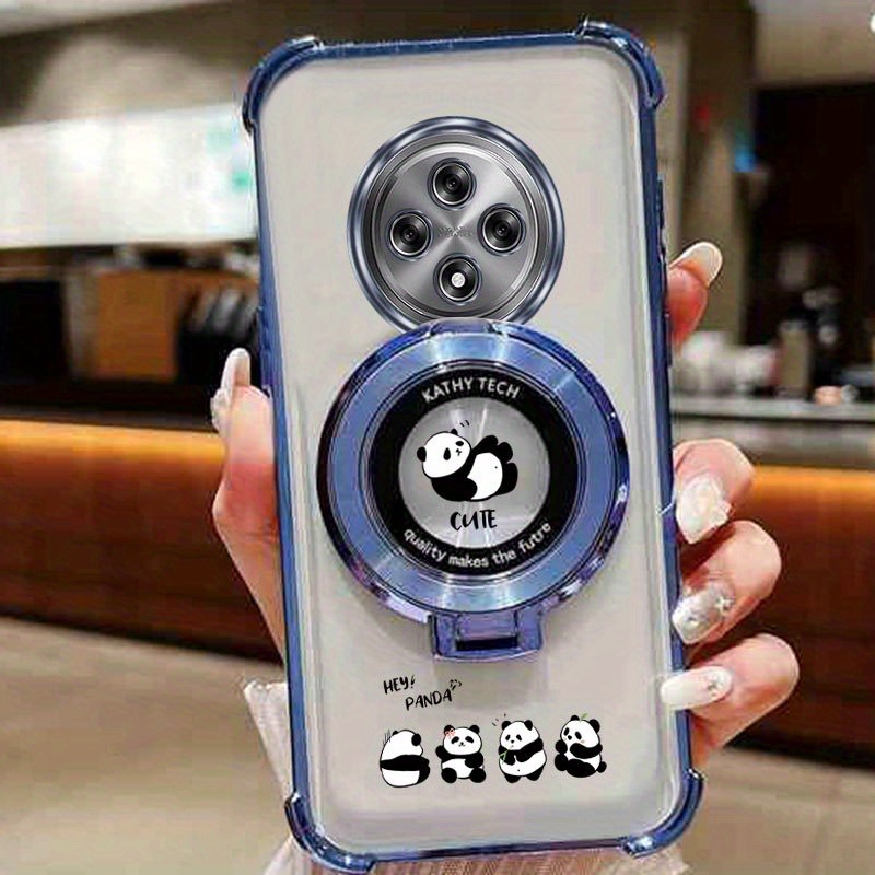 TEMU Phone Case: Transparent Magnetic Cute Panda Phone Holder Case On For Oppo Reno 12f Opporeno12f Anti-knock Shock Proof Stand Back Cover