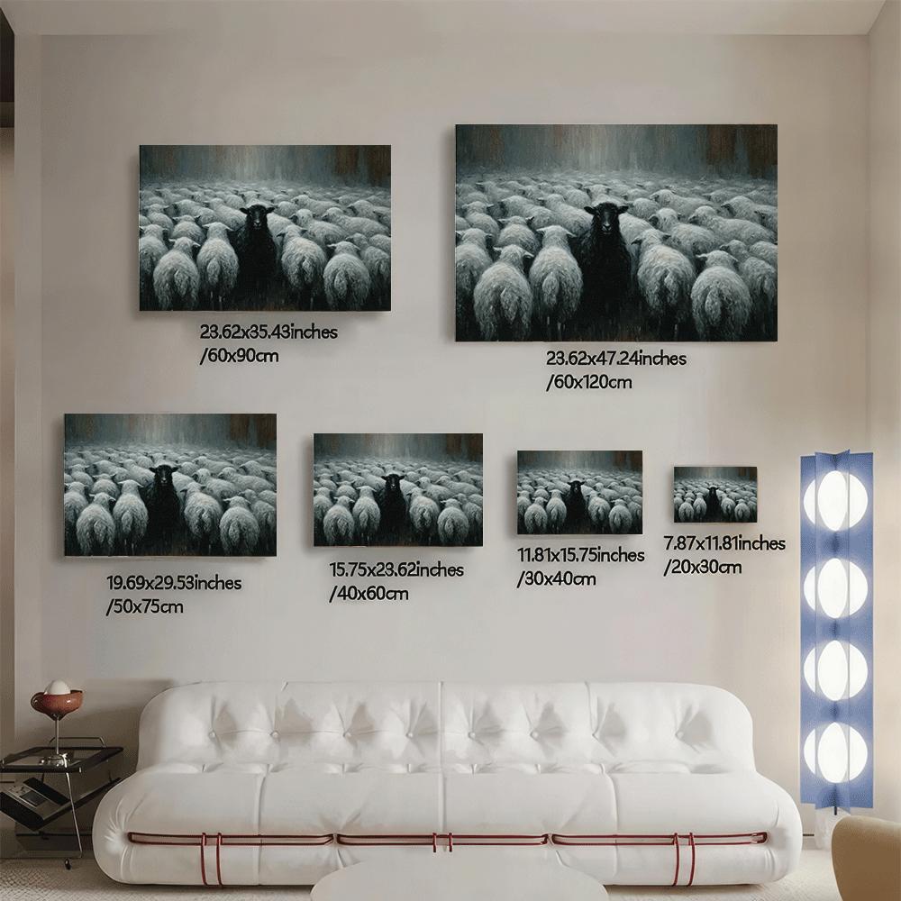 1pc Black Sheep in White Flock Canvas Art Print - Frameless Wall Decor for Living Room, Bedroom, Office, Bar, Cafe - Ideal Gift for Thanksgiving, Halloween, Christmas, New Year'S Day, Sheep Decor
