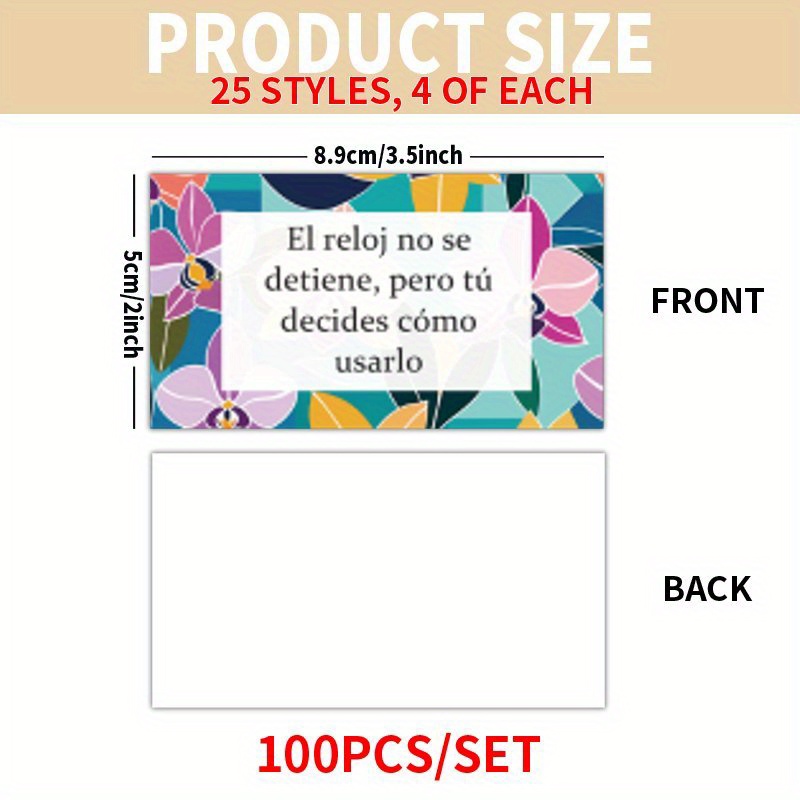 TEMU Set de 100 Tarjetas - Vibrantes Tarjetas con Citas Inspiradoras Florales en Español para , , , Día de la , Día y Regalos de Pascua