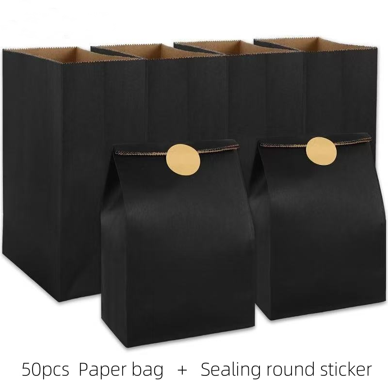 Gift For Her/him 50 Black Party Favor Bags With 5 Sheets Of Round Sealing Stickers (12 Per Sheet), Perfect For Wedding Favors, Gift Packaging, And Storage