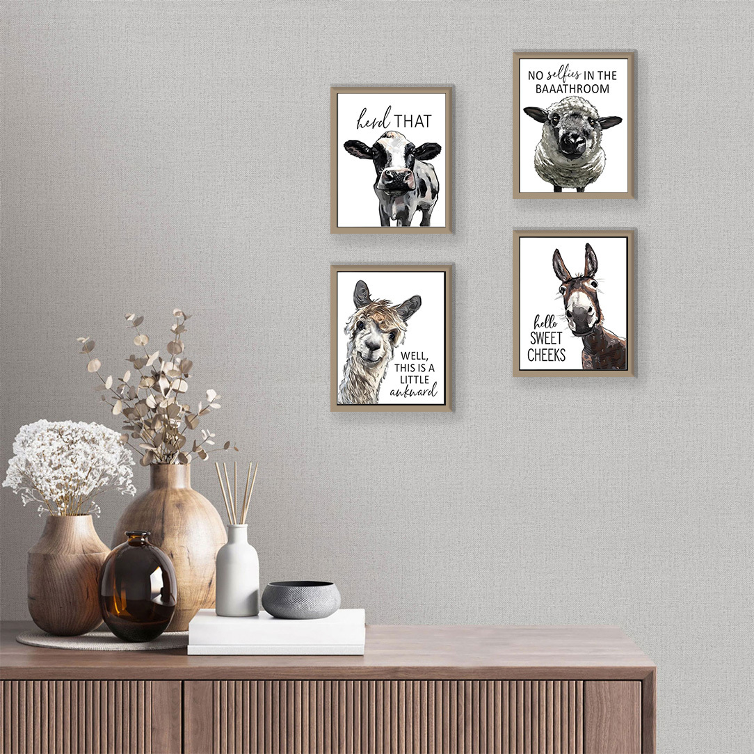 

Print Painting, Room Decor 4pcs Farm Animal Bathroom Signs Set, Cartoon Animal Posters, Humorous Quotes, 8x10 Inch, For Restroom Decor, Style Educational Charts