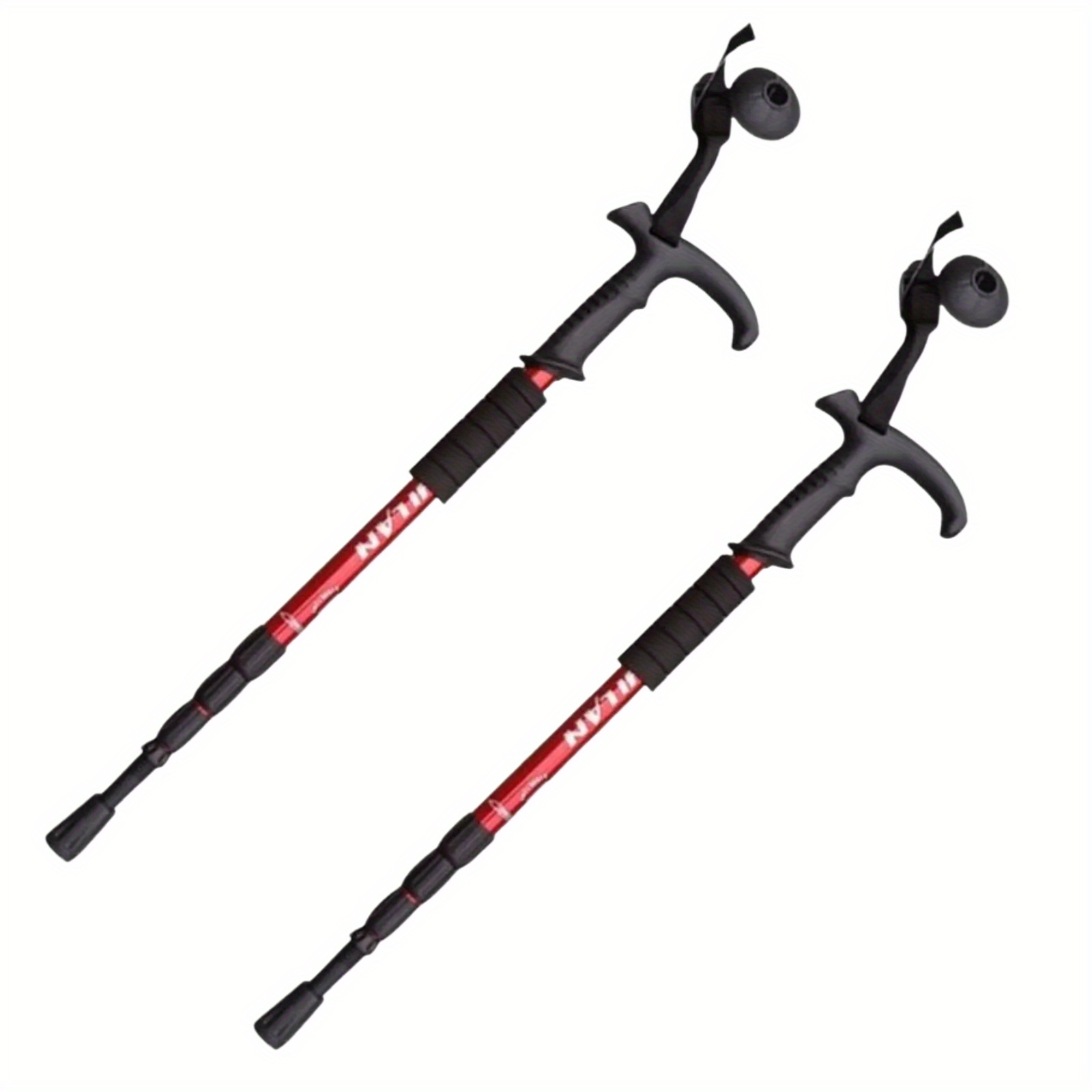 Image of 4-section Telescopic Aluminium Alloy Mountaineering Poles - Shock-absorbing Curved Handle, Portable For Outdoor Climbing & Hiking