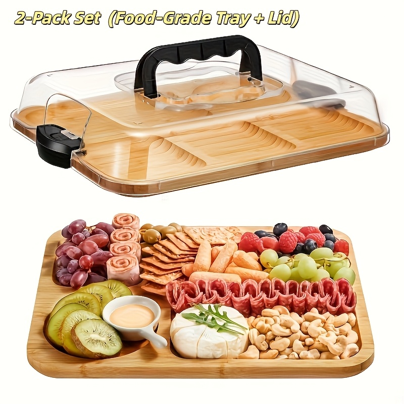 Image of Sets, 2pcs Plate Set - American-style Charcuterie Board With Clear Acrylic Cover Ideal For Valentine, Carnival, Ramadan, Easter, Wedding, St Patrick