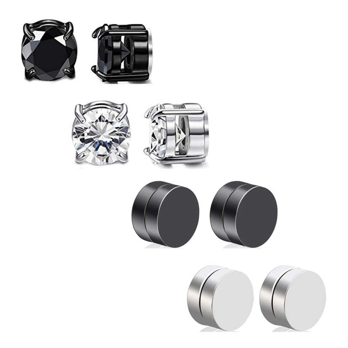 

4 Pairs Stainless Steel Ear For Men Women Non-pierced Clip On Earrings Set 6mm