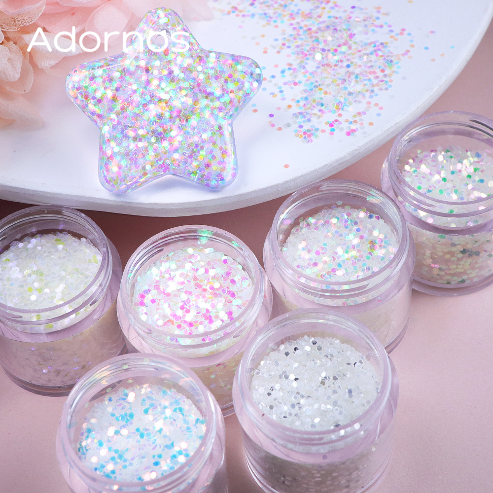 

6 Bottles Iridescent Glitter Epoxy Resin Filling Mermaid Hexagon Sequins Resin Art Decoration Diy Keychain Crafts Making