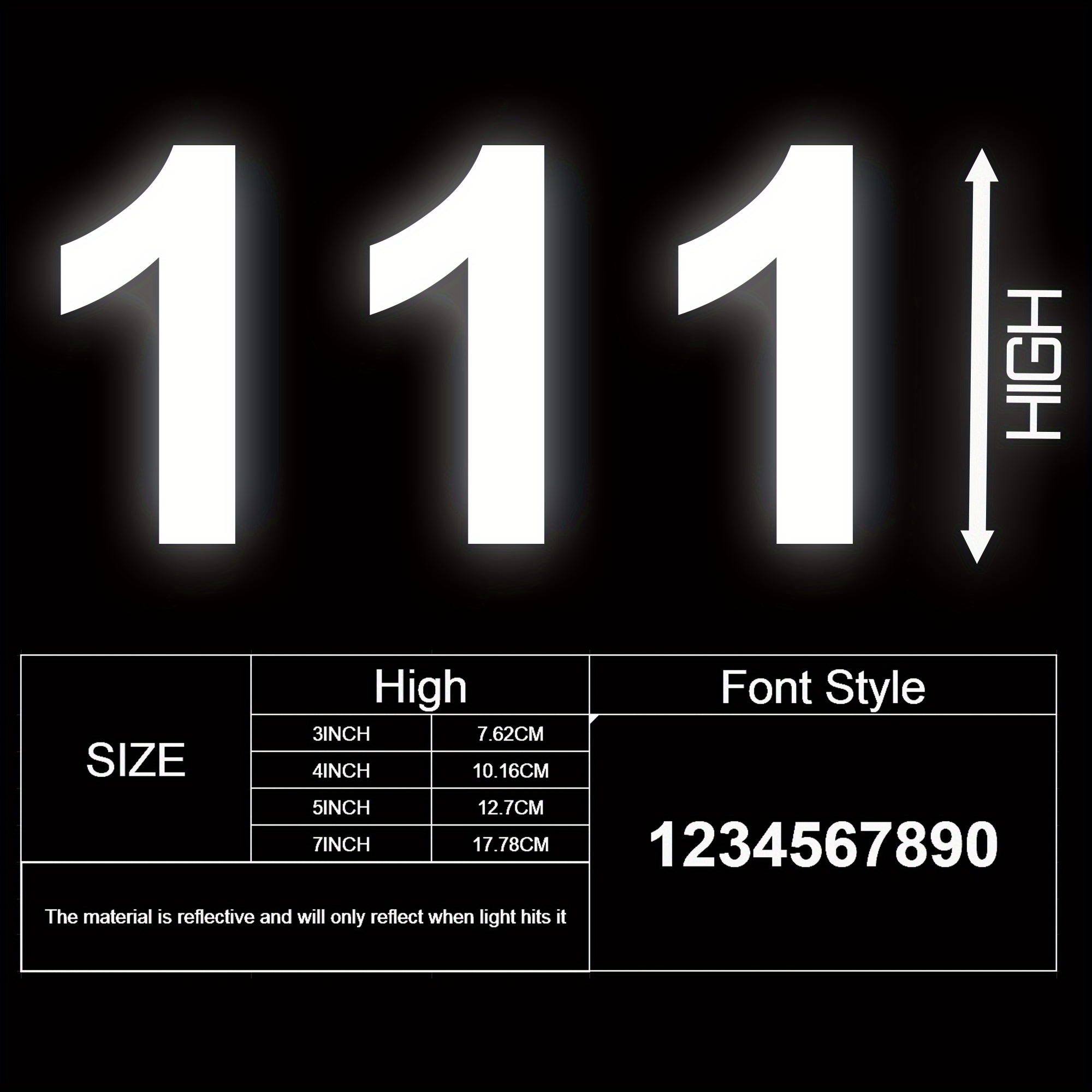 TEMU 3-pack 3/4/5/7 Inch Reflective Address Numbers 0/1/2/3/4/5/6/7/8/9 - Wheelie Bin Numbers Bins - Of Numbers & Fade-resistant Stickers Mailboxes,