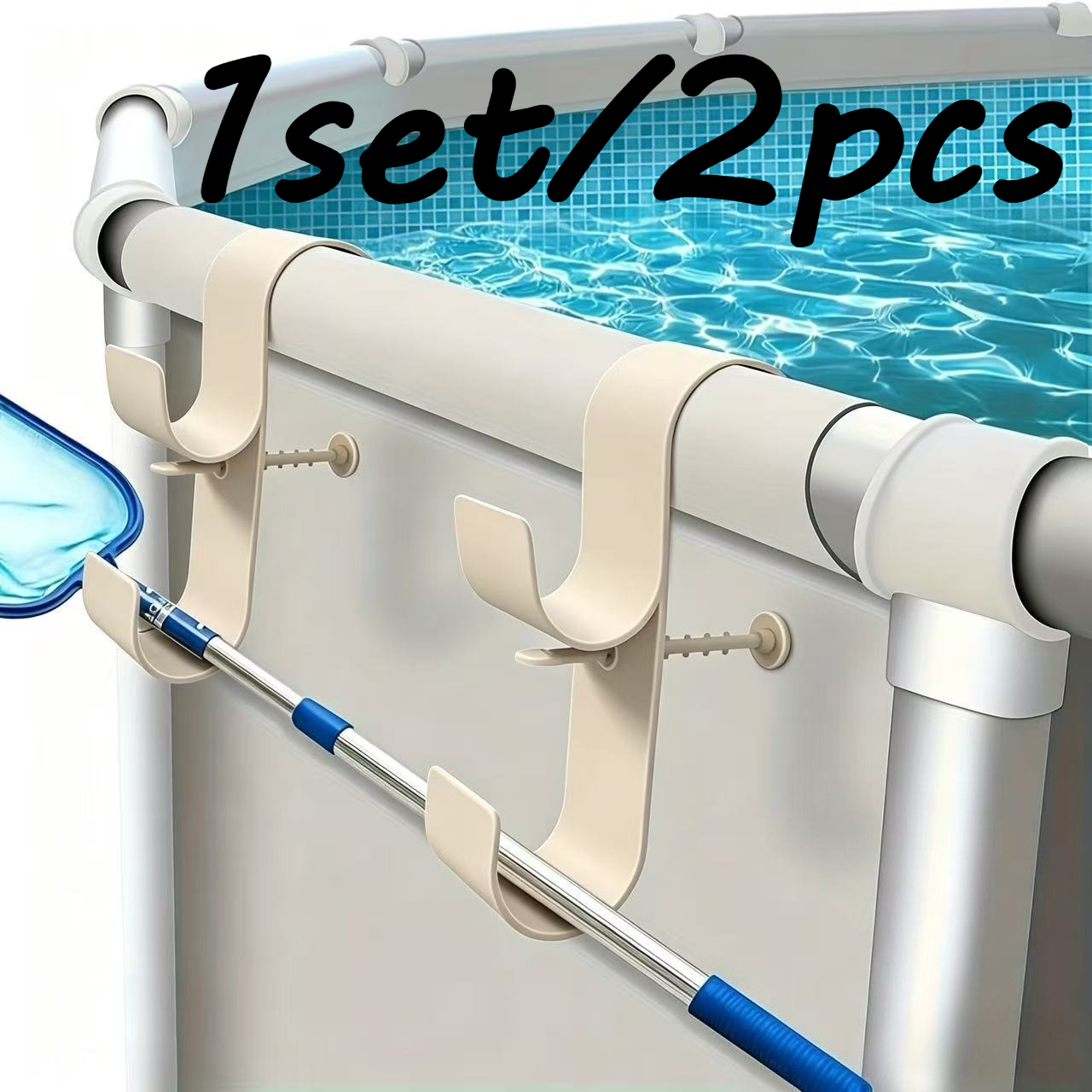 TEMU 2/4pcs Adjustable Pool Pole Holder - Durable Plastic, Above Ground Pools, Includes Pool Net And Brush Hook Accessories, Pool Accessories |