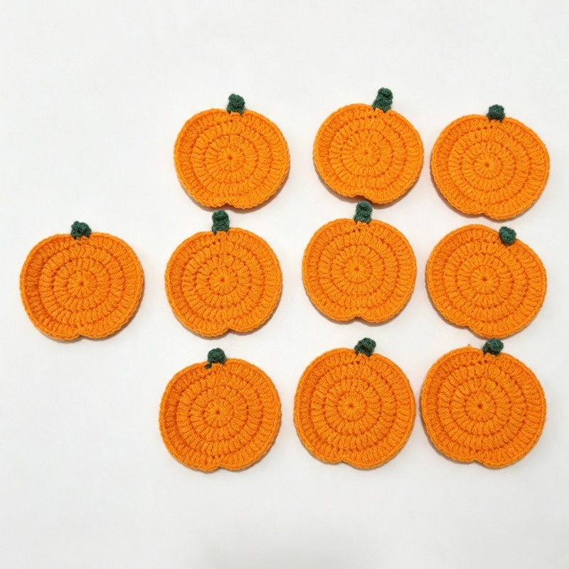 TEMU 10pcs Handmade Crochet Pumpkin Coasters, Fall Thanksgiving Drink Cup Mats For Home - Table Decor, Reusable Yarn Coasters For Drinks