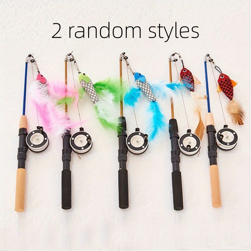 TEMU 2-pack Random Colortelescopic Cat Toy Fishing Rod- Extendable Design, Durable Plastic And Soft Feathers, Suitable For All Sizes Of Cats, No