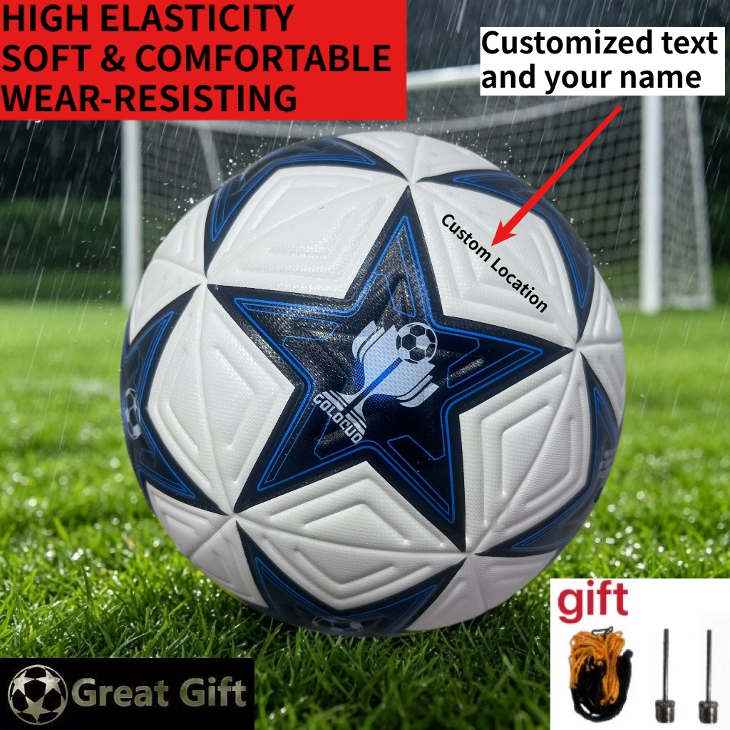 TEMU Personalized Custom Text And Name Engraving - New Size 5 High-end Soccer Ball - Includes Ball Needle And Net Bag - Seamless Hot Stitched
