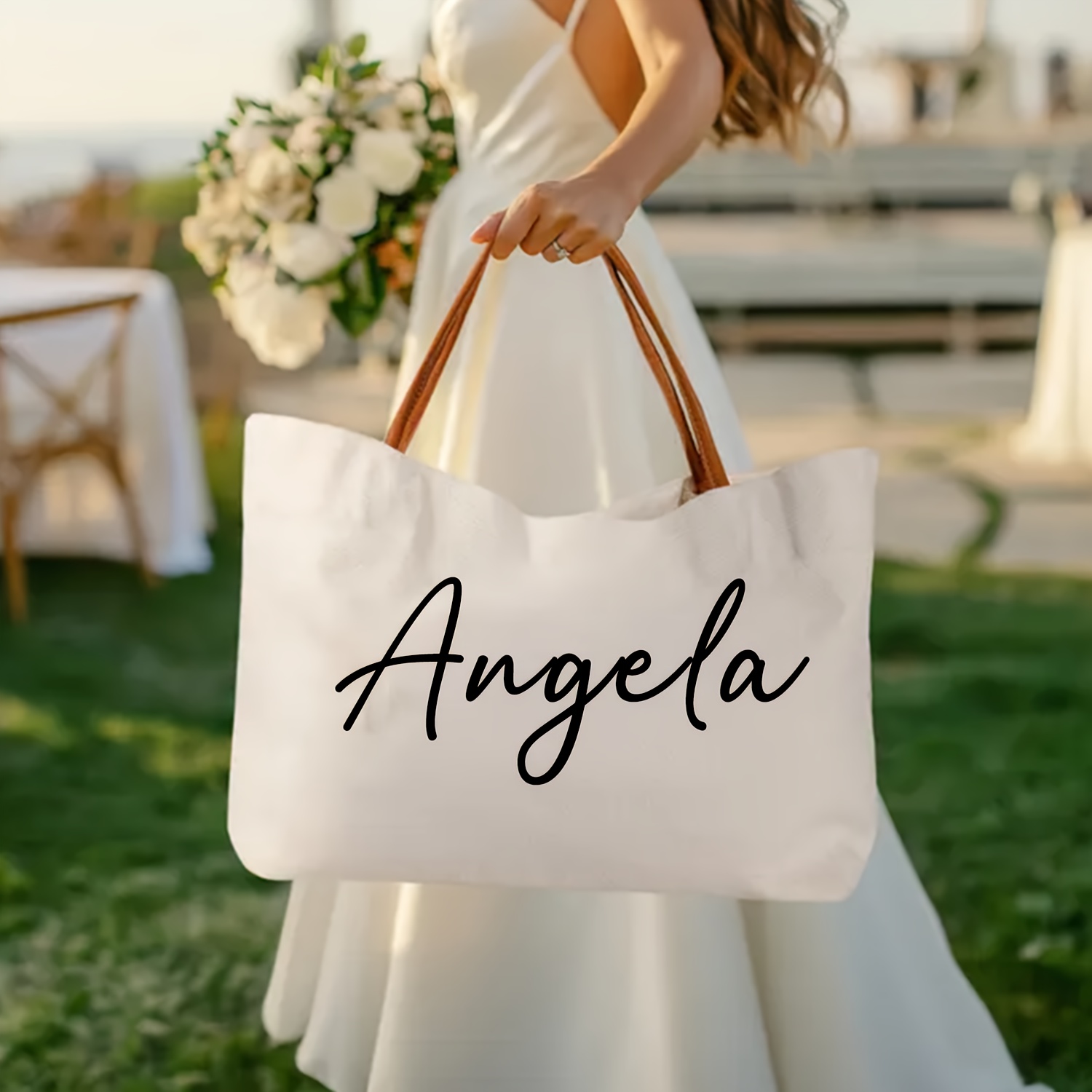 TEMU Sac fourre-tout 1 pièce personnalisé avec pour d' - Sac à main de plage et de mariage personnalisé avec nom, idéal pour de nuptiale et les ,