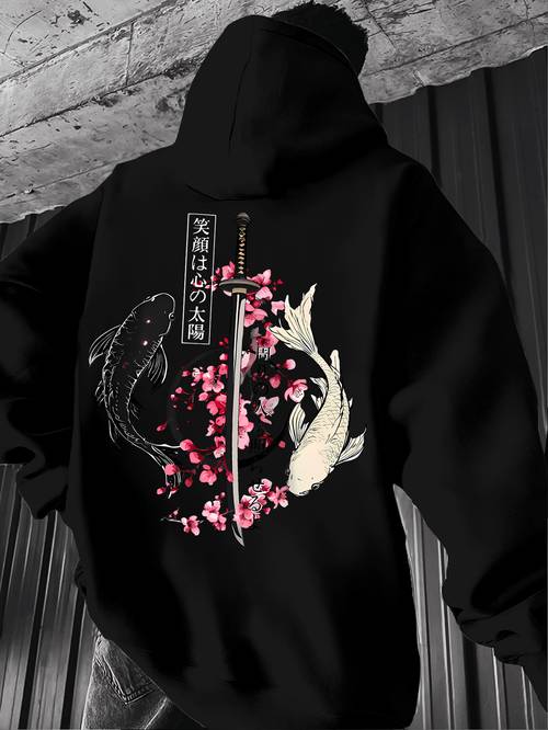 hooded sweatshirt for men anime and wind style hoodie made of polyester knit fabric fitted hoodie