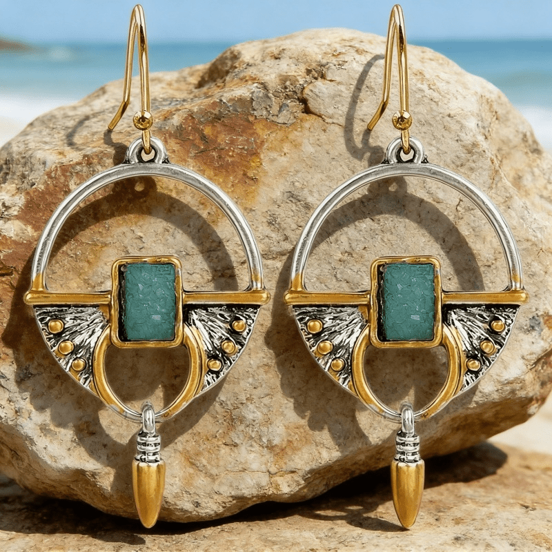 E-shop Vintage-Mode zweifarbige runde Anhänger-Ohrringe für Damen, Freizeit Urlaub Böhmische Ohrringe Schmuck Geschenk
