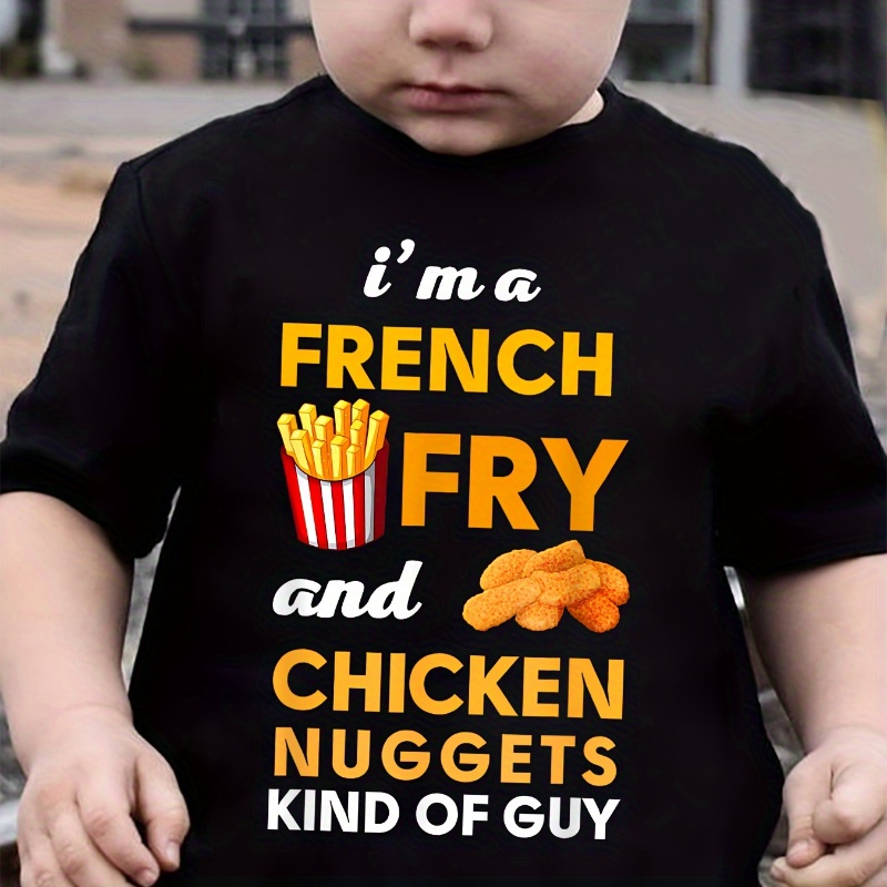 TEMU Boys' T-shirt Featuring The Print "i'm A French Fry And Chicken Nuggets Kind Of Guy" Designed For With A Casual Round Neck And Short Sleeves
