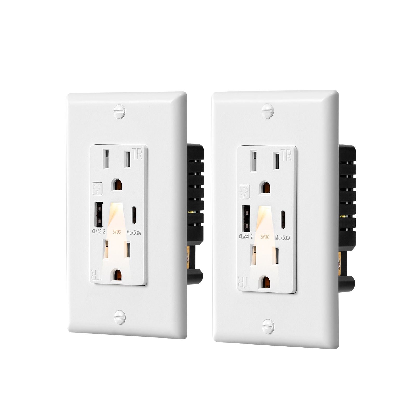 TEMU Dewenwils Usb Outlet With Led Night Light, 5v 4.8a Tamper-resistant Usb Wall Outlets With Usb-a & Usb-c Ports, White, 2 Pack-huws04b